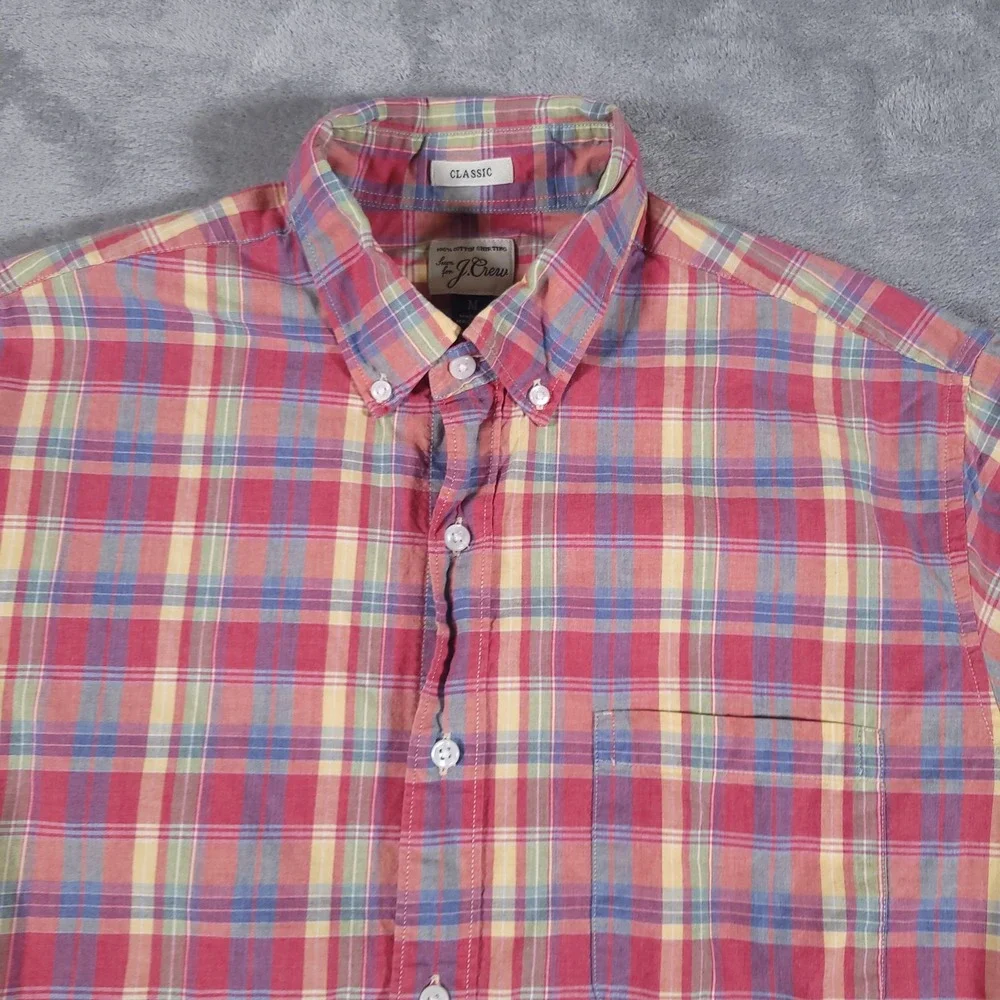 J Crew Shirt Mens Medium Red Yellow Blue Plaid Button Down Classic Cotton Casual
